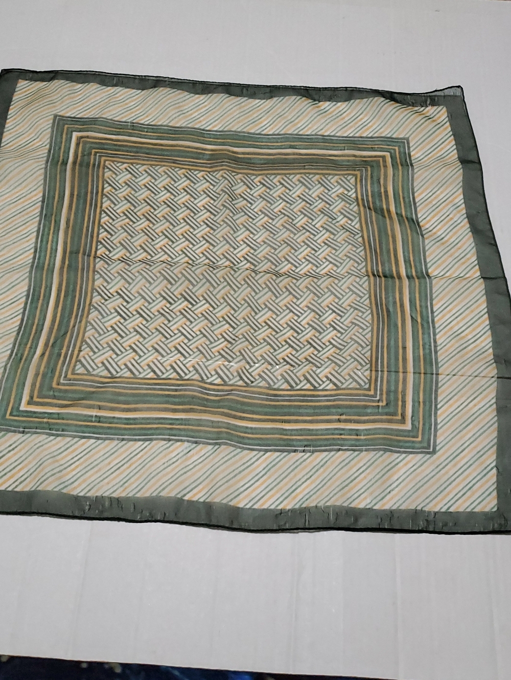 Vintage Sage Green & Cream Silk Feel Square Scarf 20 X 20